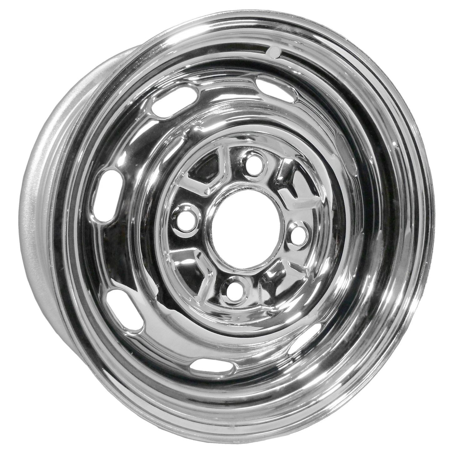 Stock 4-Lug Steel Wheel, Chrome, 5.5" Mangel Style