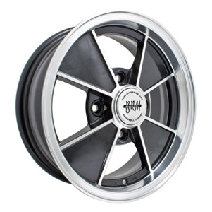 EMPI BRM Wheel, 4-Lug, 4x130 Gloss Black, Polished Lip 5.5" Wide