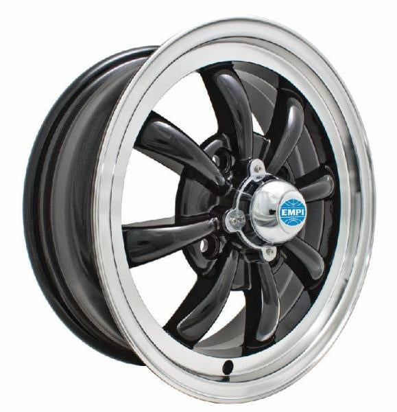 EMPI Classic 8-Spoke Wheel 4x130 Gloss Black, Polished Lip