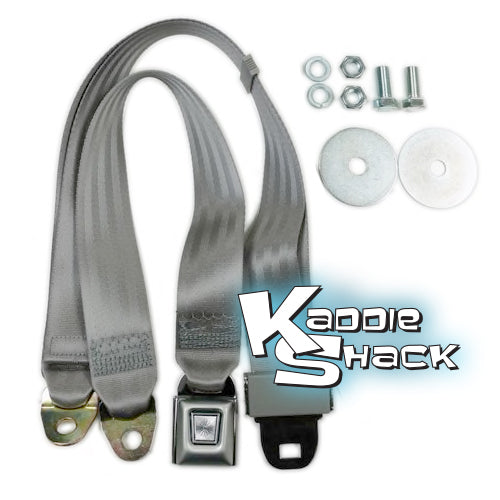 Grey Seat Belt, 2-point Lap, Button Latch, w/ Mounting Hardware