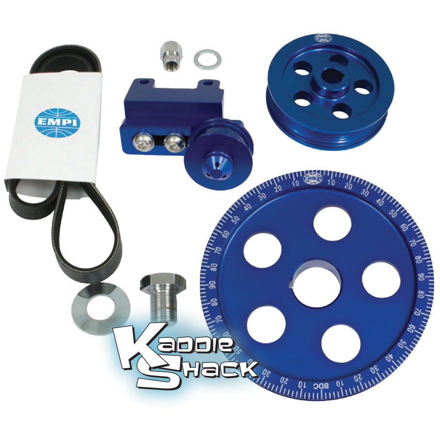 Serpentine Belt and Pulley System, Billet Aluminum, Blue