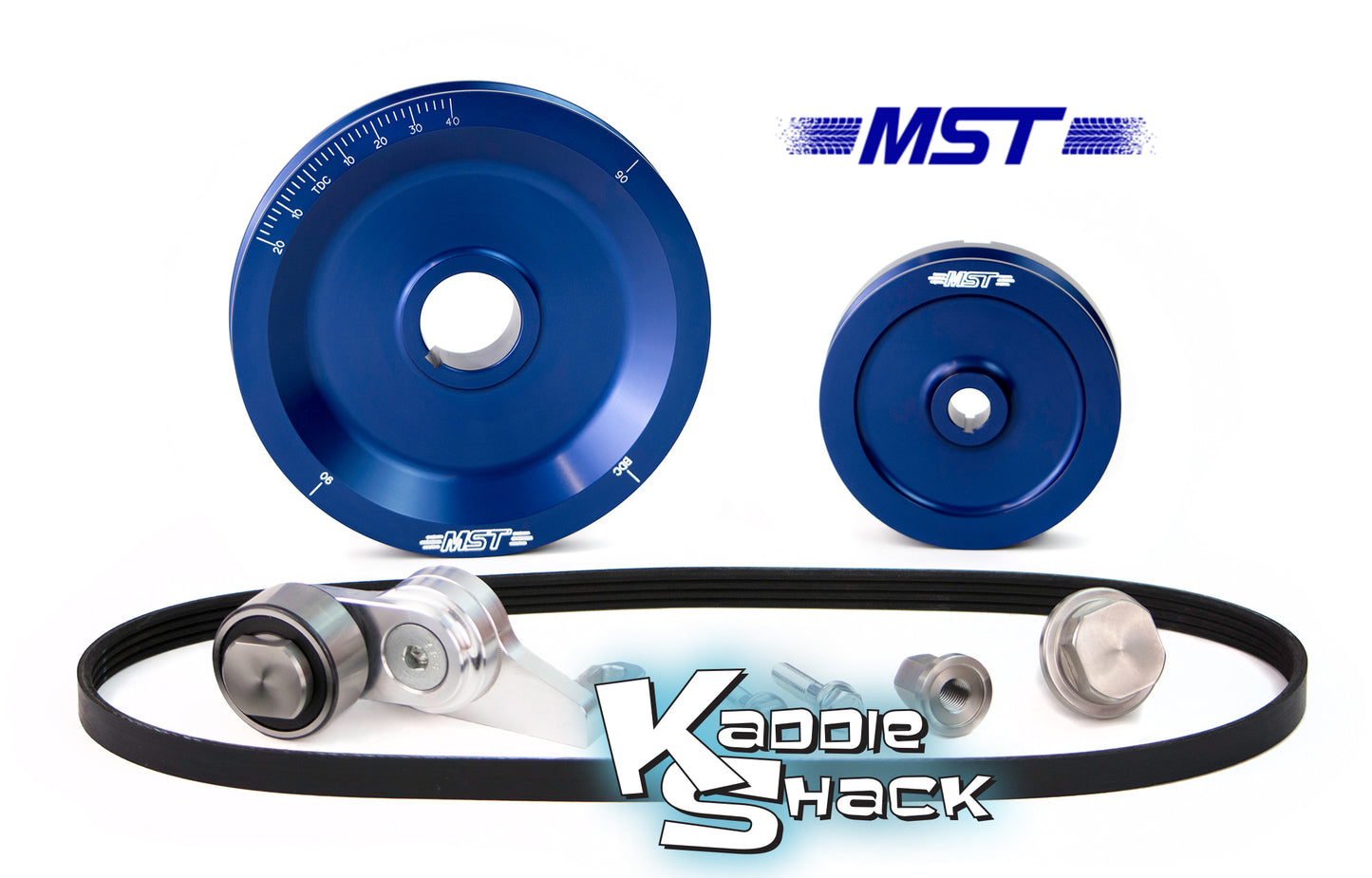 MST Original Solid Serpentine Belt Pulley System, Blue Anodized