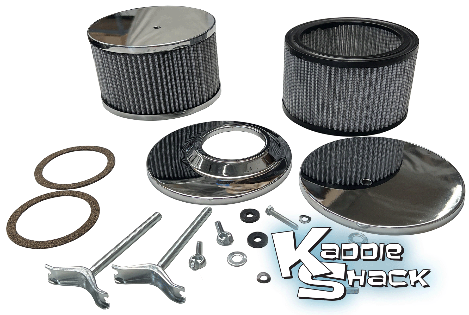New Chrome Kadron Air Cleaner Assemblies, Pair Kaddie Shack