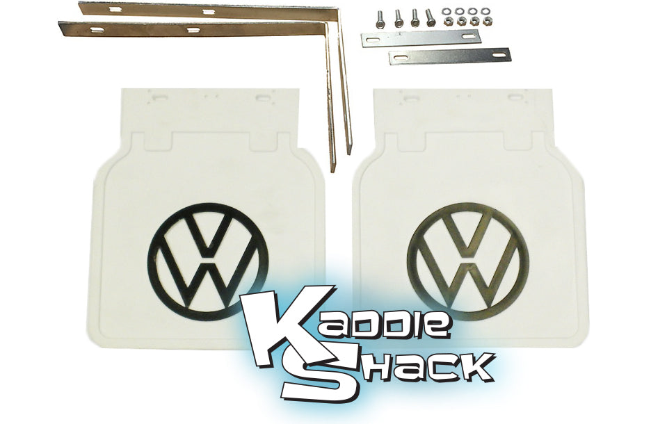 Restoration Quality VW Logo Mud Flaps w/ Brackets, White