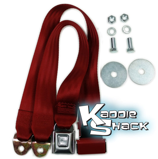 Red Seat Belt, 2-point Lap, Button Latch, with Mounting Hardware