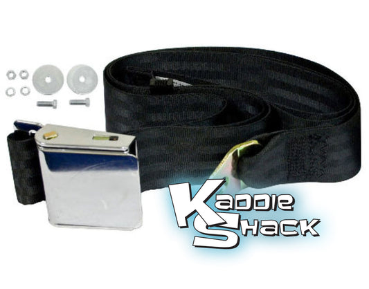 Black Seat Belt, 2-point, Airplane Latch Style, w/ Mounting Hdwe