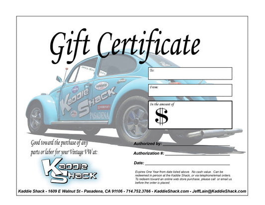 Kaddie Shack Gift Certificate