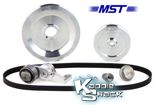 MST Original Solid Serpentine Belt Pulley System, Polished Alumi