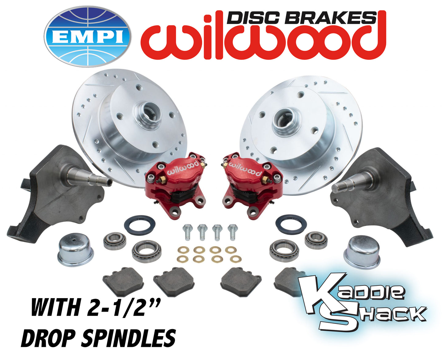 EMPI Wilwood Brakes w/ 2-1/2" Drop Spindles, BJ 4x130 Red