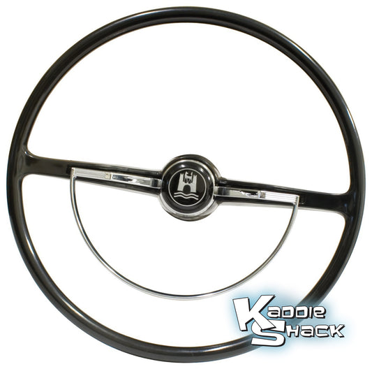 Black Steering Wheel with Horn Ring & Button Fits '60 to '70 Bug